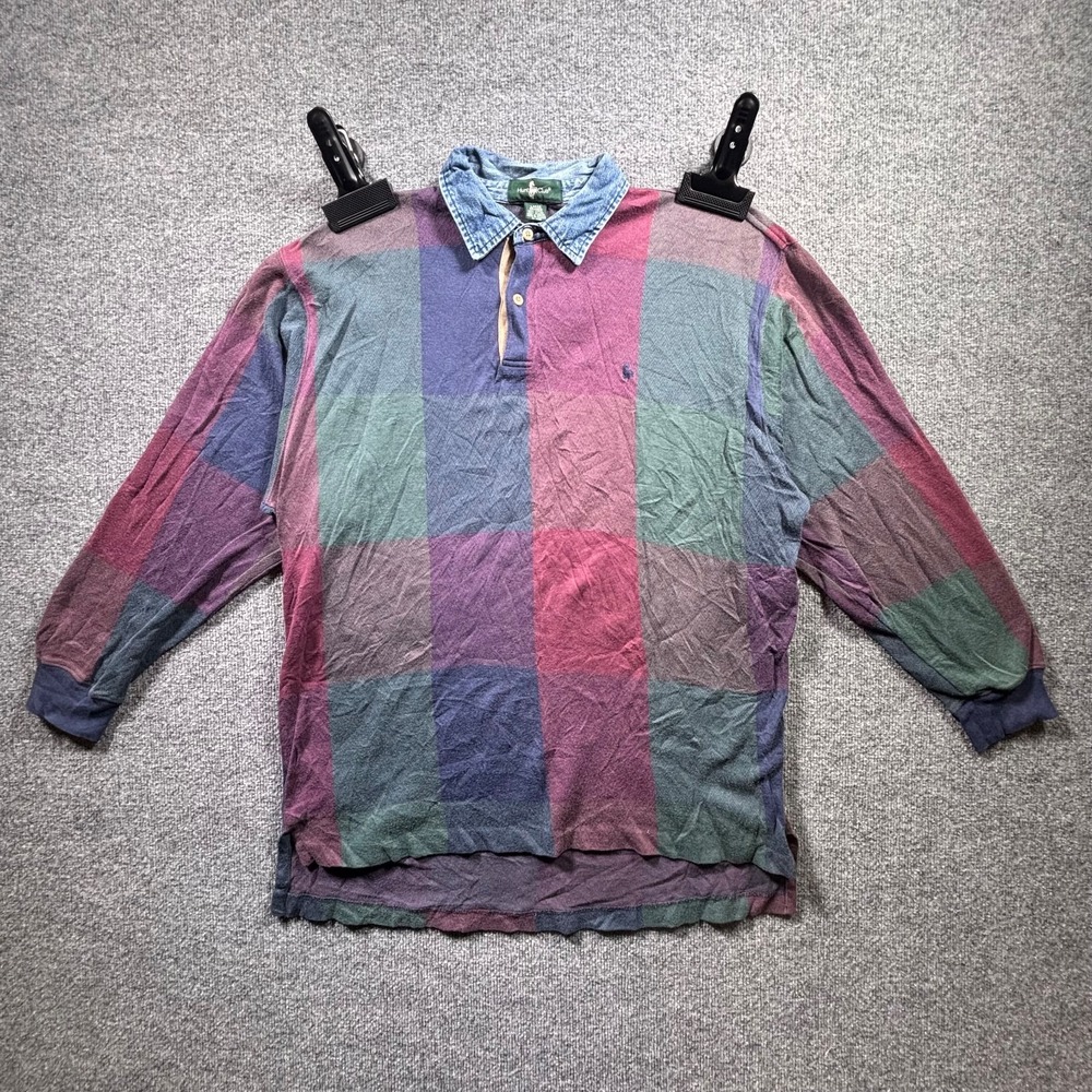 Vintage Hunt Club Rugby Polo Shirt Men's Large Multicolor Knit Cotton Logo Golf